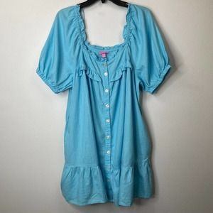 Stoney Clover Ln Target Dress Size XL Blue Women's Short Sleeve Ruffle Linen